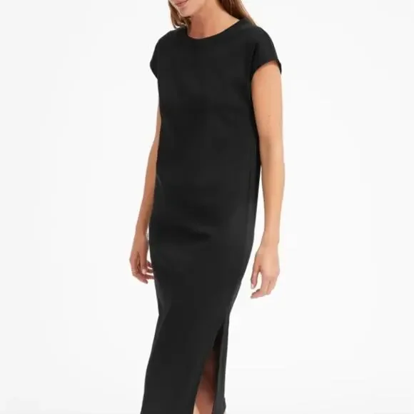 Everlane The Luxe Cotton Side Slit Tee Dress XS Black NWT Midi Short Sleeve New - Picture 9 of 12